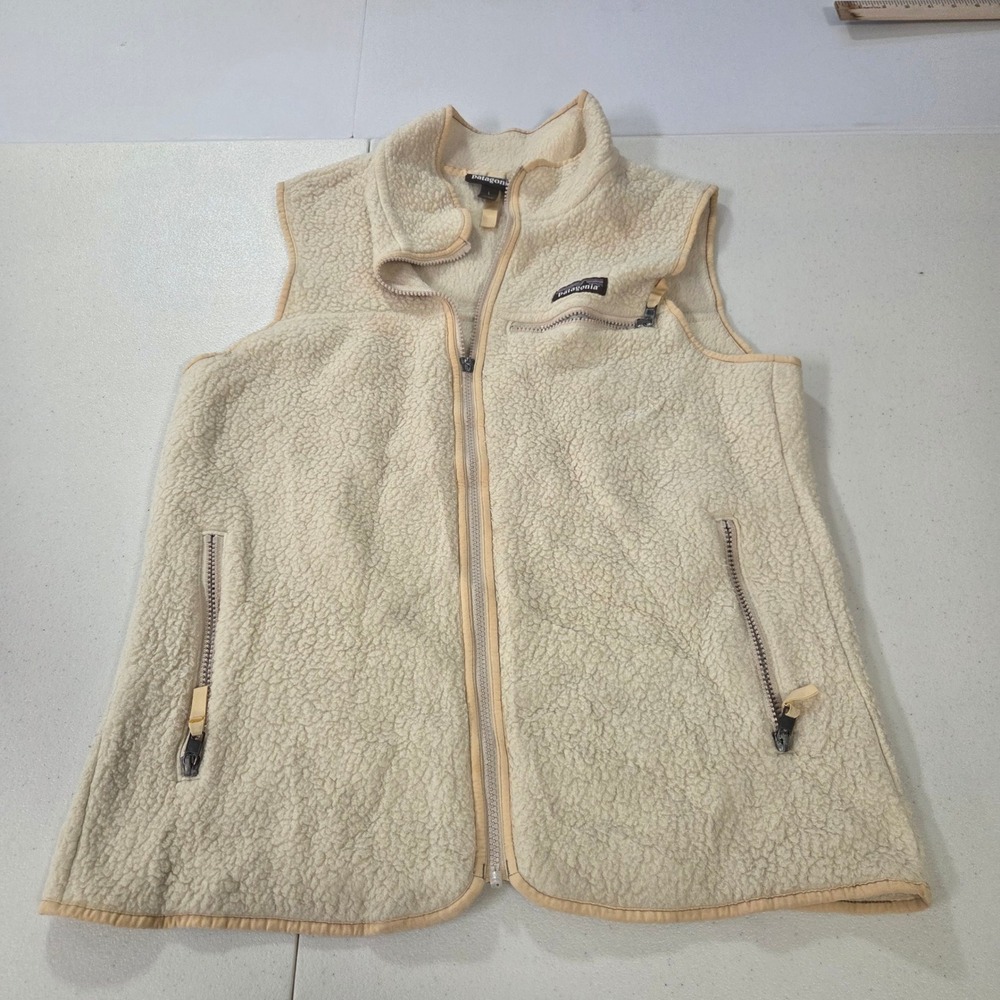 Patagonia Womens Retro-X Fleece Vest Cream Tan Full Zip Large 23081